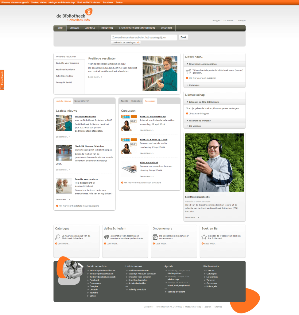 Website screenshot INFO website de Bibliotheek Schiedam.