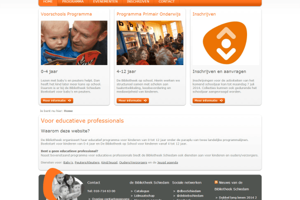 Website screenshot de Bibliotheek Schiedam - Educatie.