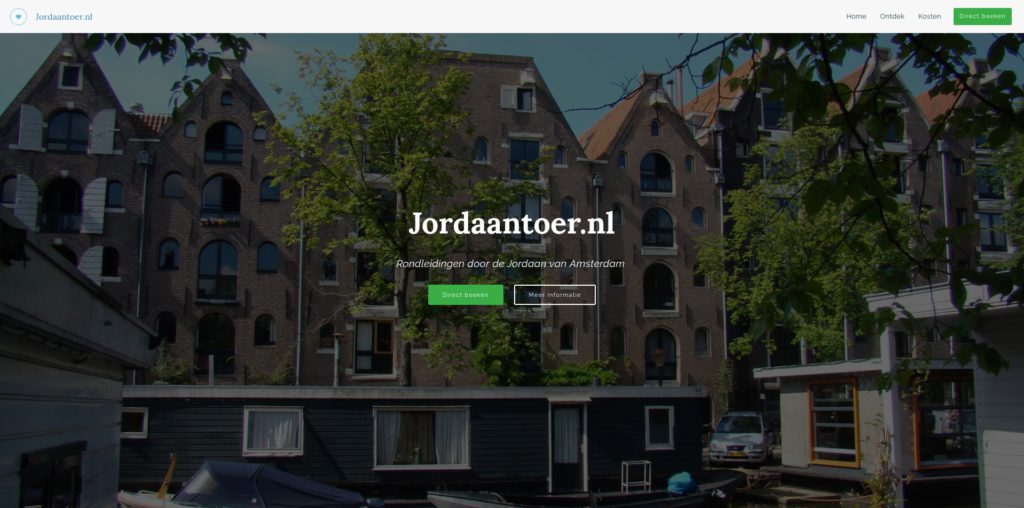 Screenshot Jordaantoer.nl startpagina.