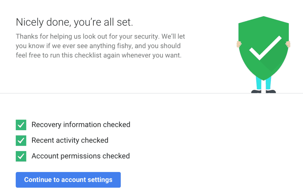 Screenshot all set Google security checkup.