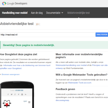 Screenshot van Mobielvriendelijke test van Google.