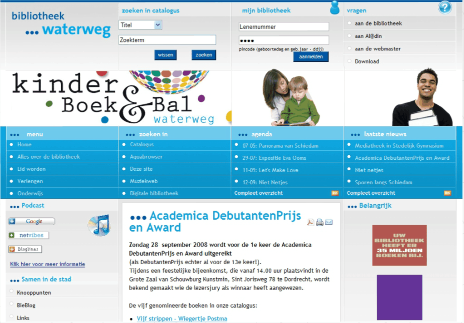 Screenshot website Bibliotheek Waterweg Schiedam.