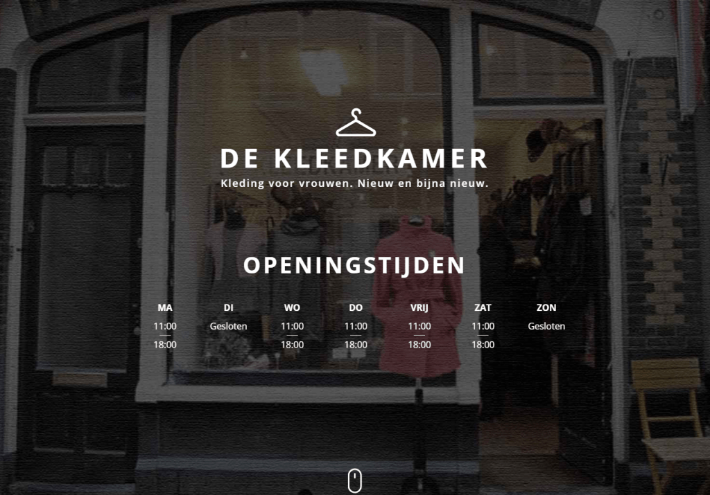Website screenshot van De Kleedkamer. DeKleedkamer.com