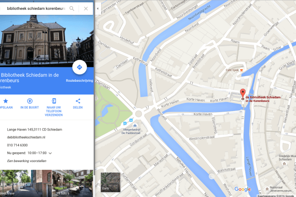 Screenshot de Bibliotheek Schiedam Mijn Bedrijf op Google Maps.