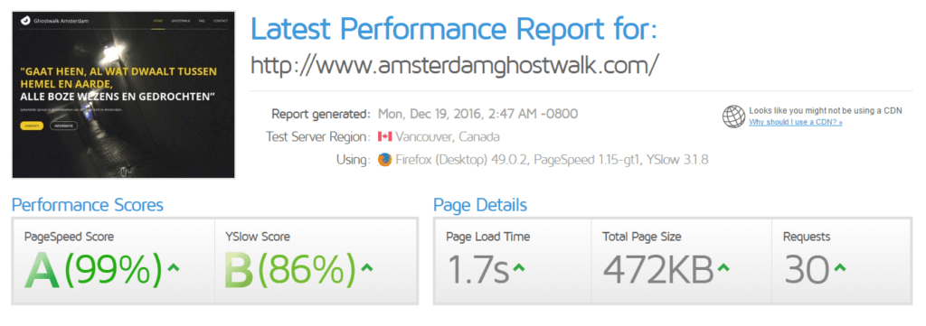 Screenshot prestatie Ghostwalk Amsterdam HTML-website