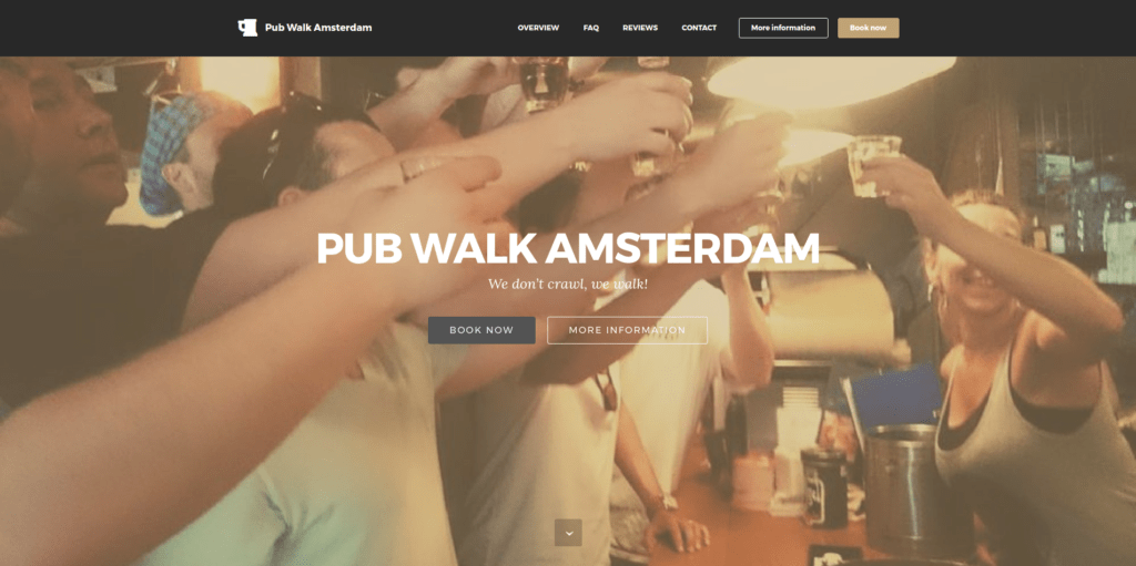 Screenshot website Pub Walk Amsterdam.