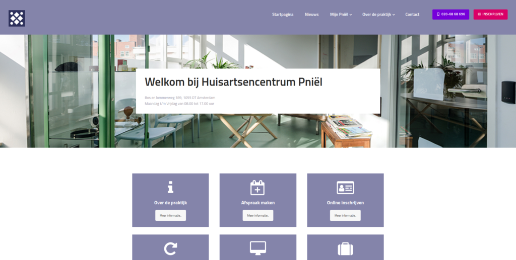 Screenshot website Huisartsencentrum Pniël - Startpagina