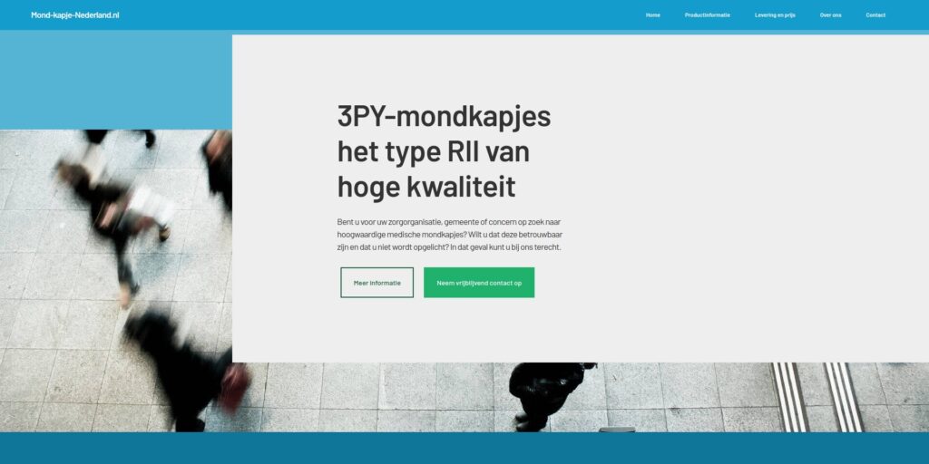Screenshot mondkapjes website in het Nederlands.
