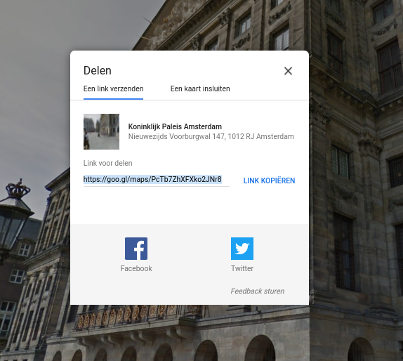 Screenshot afbeelding delen op Google Maps.