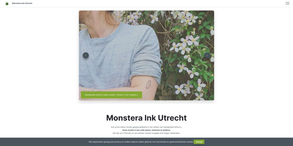 Screenshot startpagina Monstera Ink Utrecht.