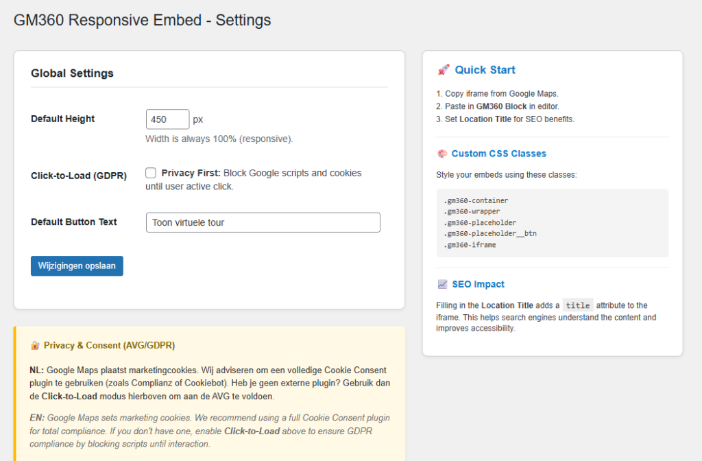 Screenshot instellingen WordPress plugin van Mackrad.nl.